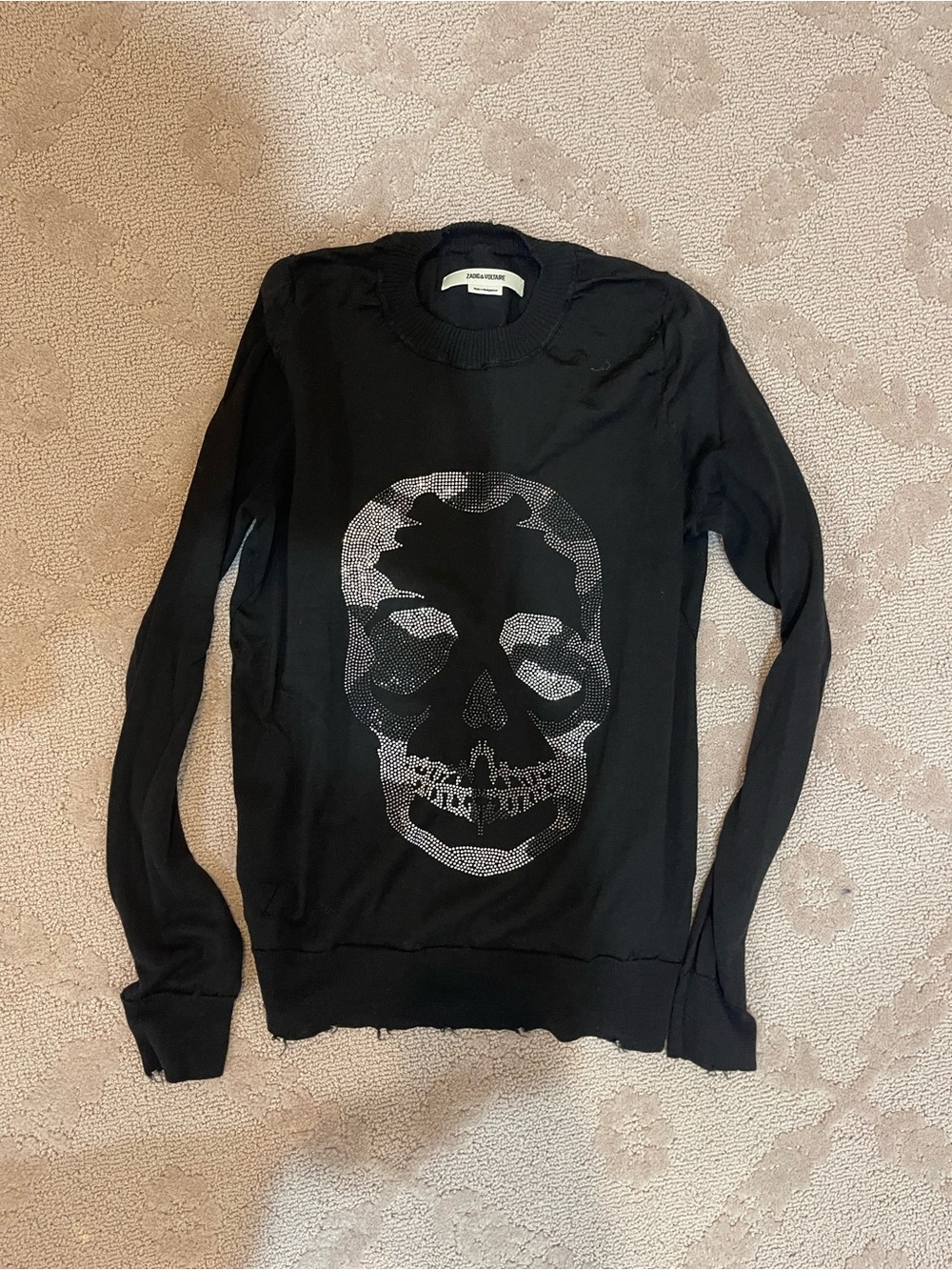 Zadig & Voltaire Black Crewneck Sweater with Silver Skull